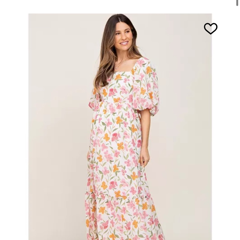 Pinkblush White Maxi Dress with Pink & Orange Floral Print Maternity